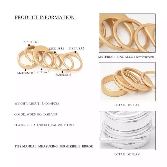 6pcs matte gold ring set - Picture 2 of 3
